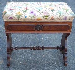 American Empire Mahogany and Needlepoint Upholstered Storage Bench