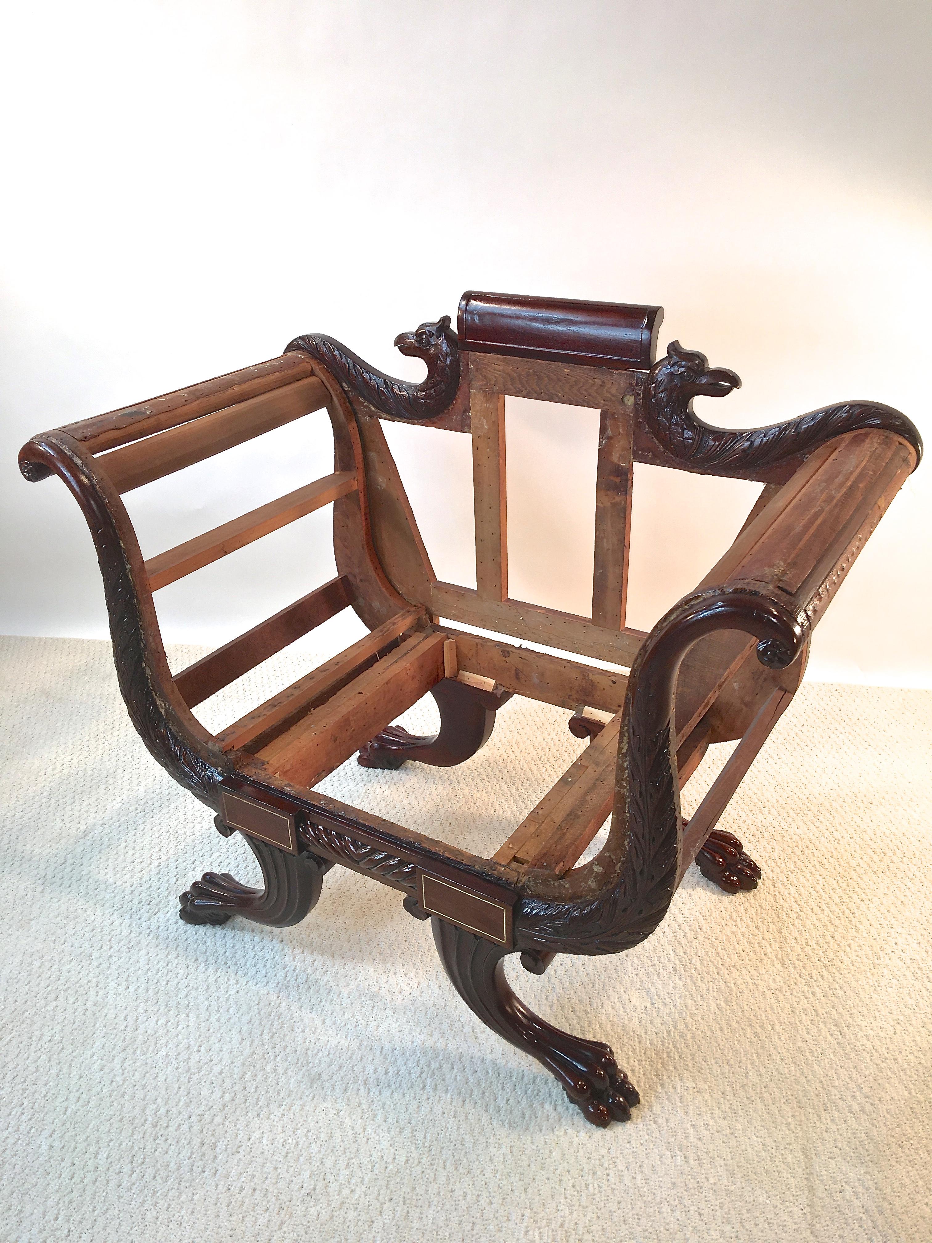 Unusual American Empire Mahogany Armchair For Sale 5