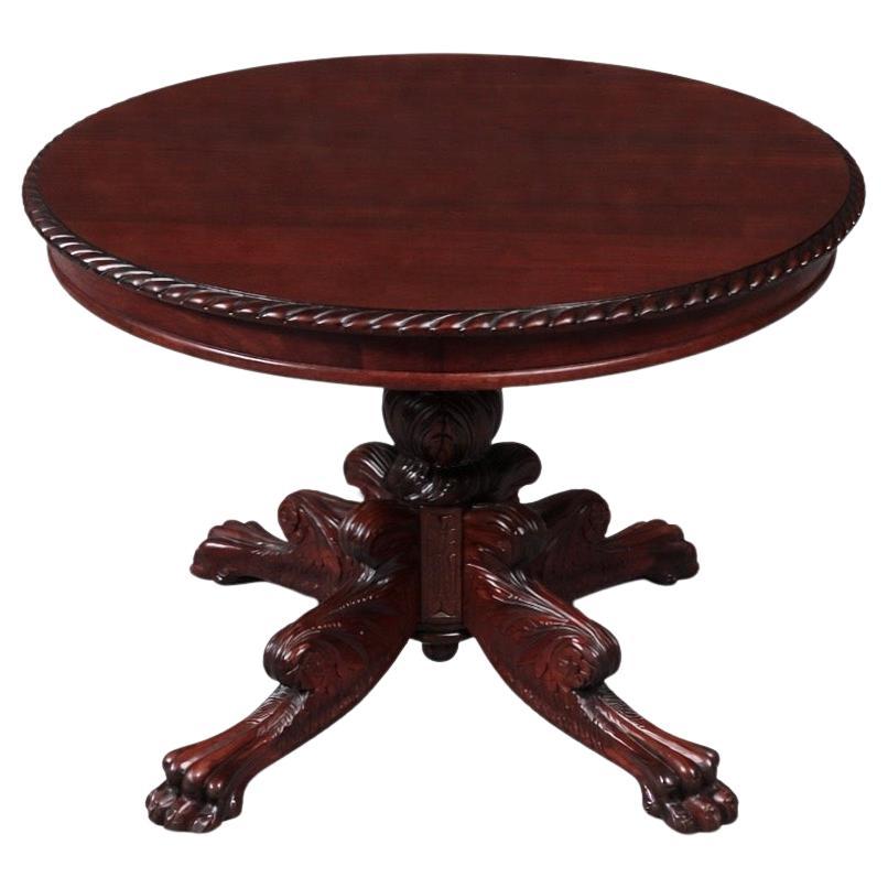 American Empire Mahogany Carved Dining Table w/ Paw Feet For Sale