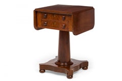 American Empire Mahogany Drop Leaf Two Drawer Bedside / End Table