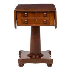 Antique American Empire Mahogany Drop Leaf Two Drawer Bedside / End Table