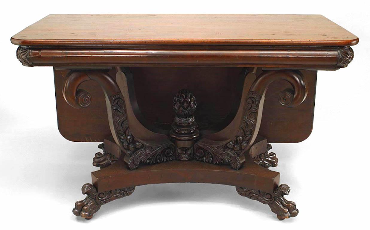 American Empire Mahogany Flip Top Console Table In Good Condition For Sale In New York, NY