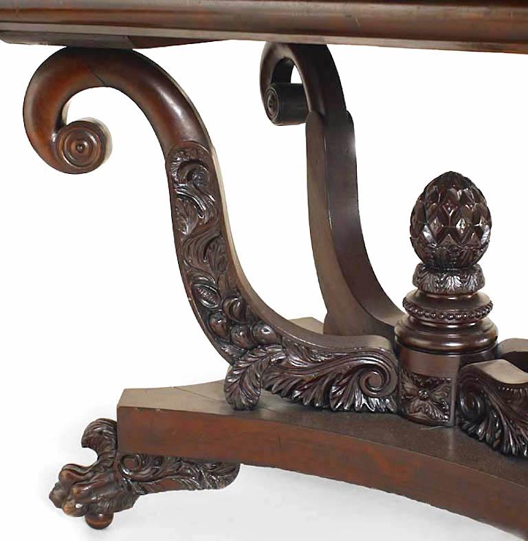 19th Century American Empire Mahogany Flip Top Console Table For Sale