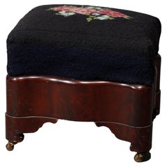 American Empire Mahogany & Floral Needlepoint Foot Stool C1880