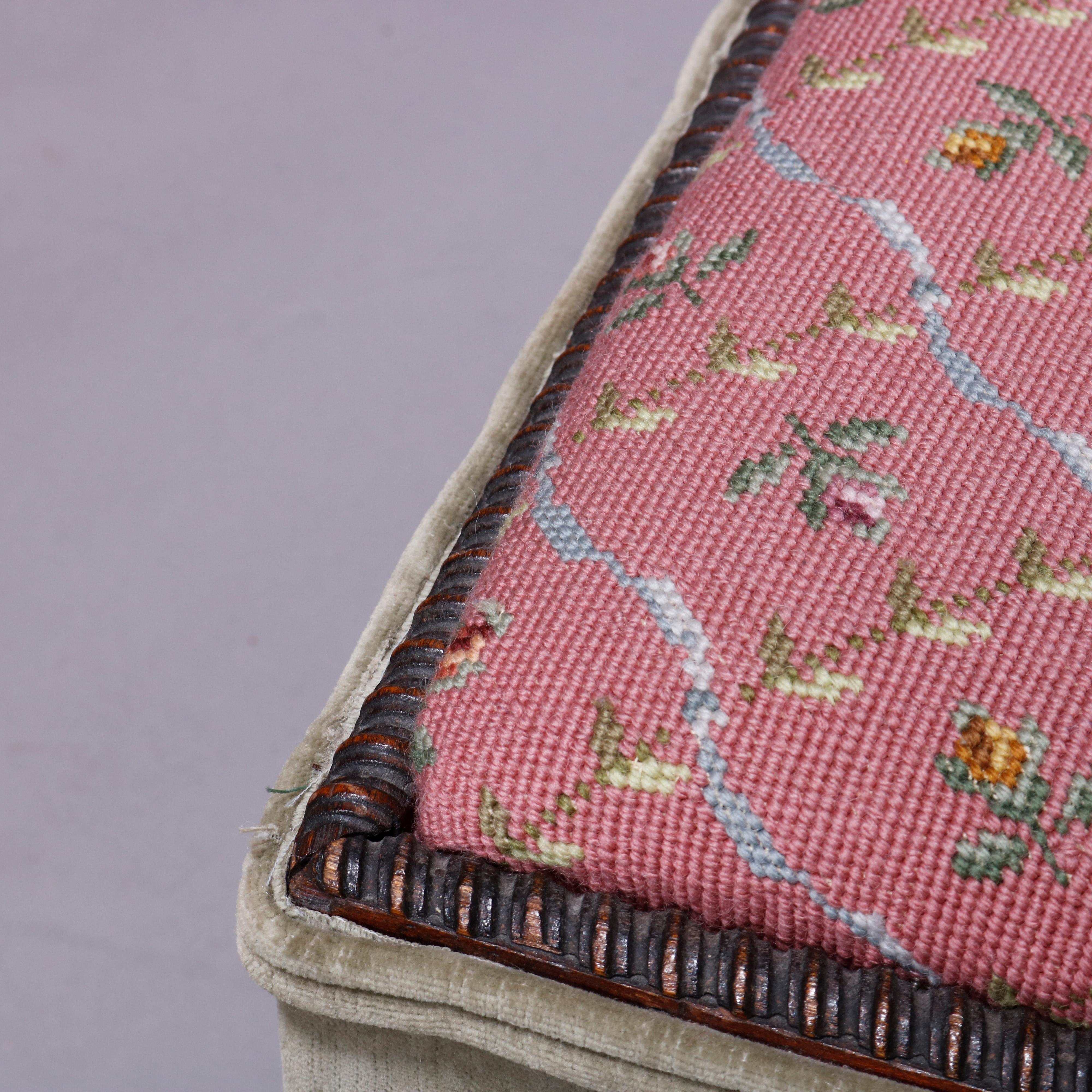 American Empire Mahogany & Floral Needlepoint Hassock Footstool, c1850 In Good Condition In Big Flats, NY