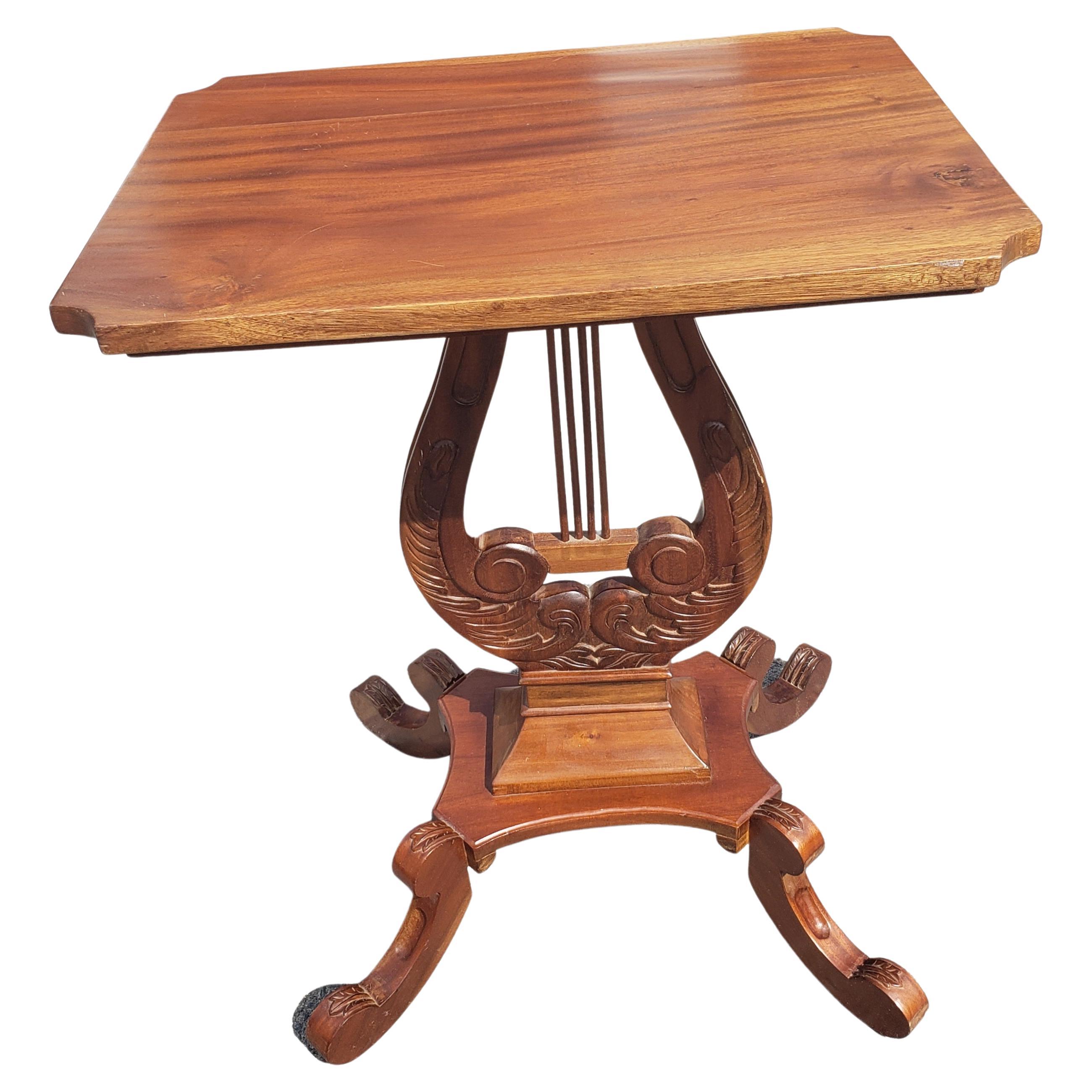 American Empire Mahogany Rectangular Lyre Base Side Table, C 1940s In Good Condition For Sale In Germantown, MD