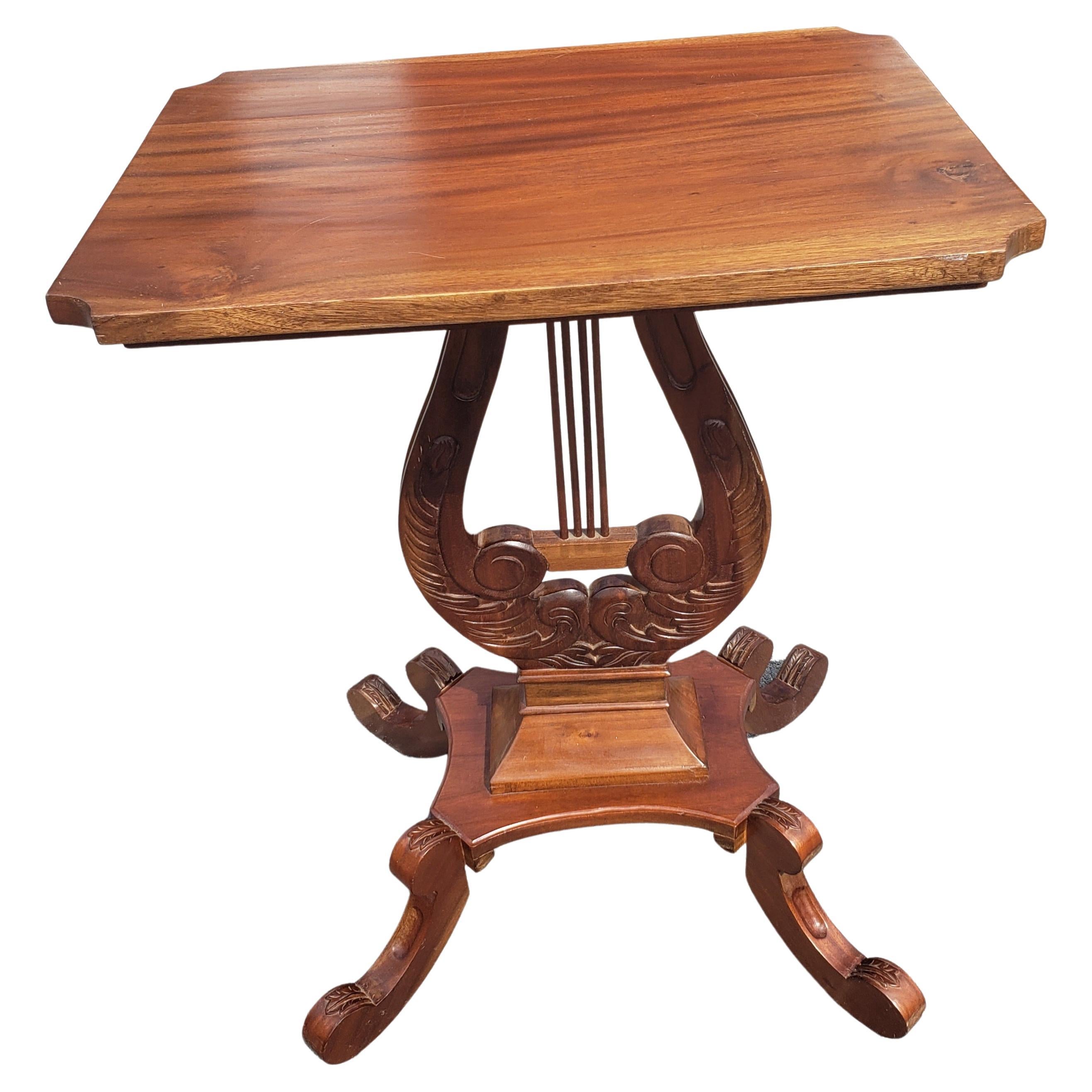 American Empire Mahogany Rectangular Lyre Base Side Table, C 1940s For Sale