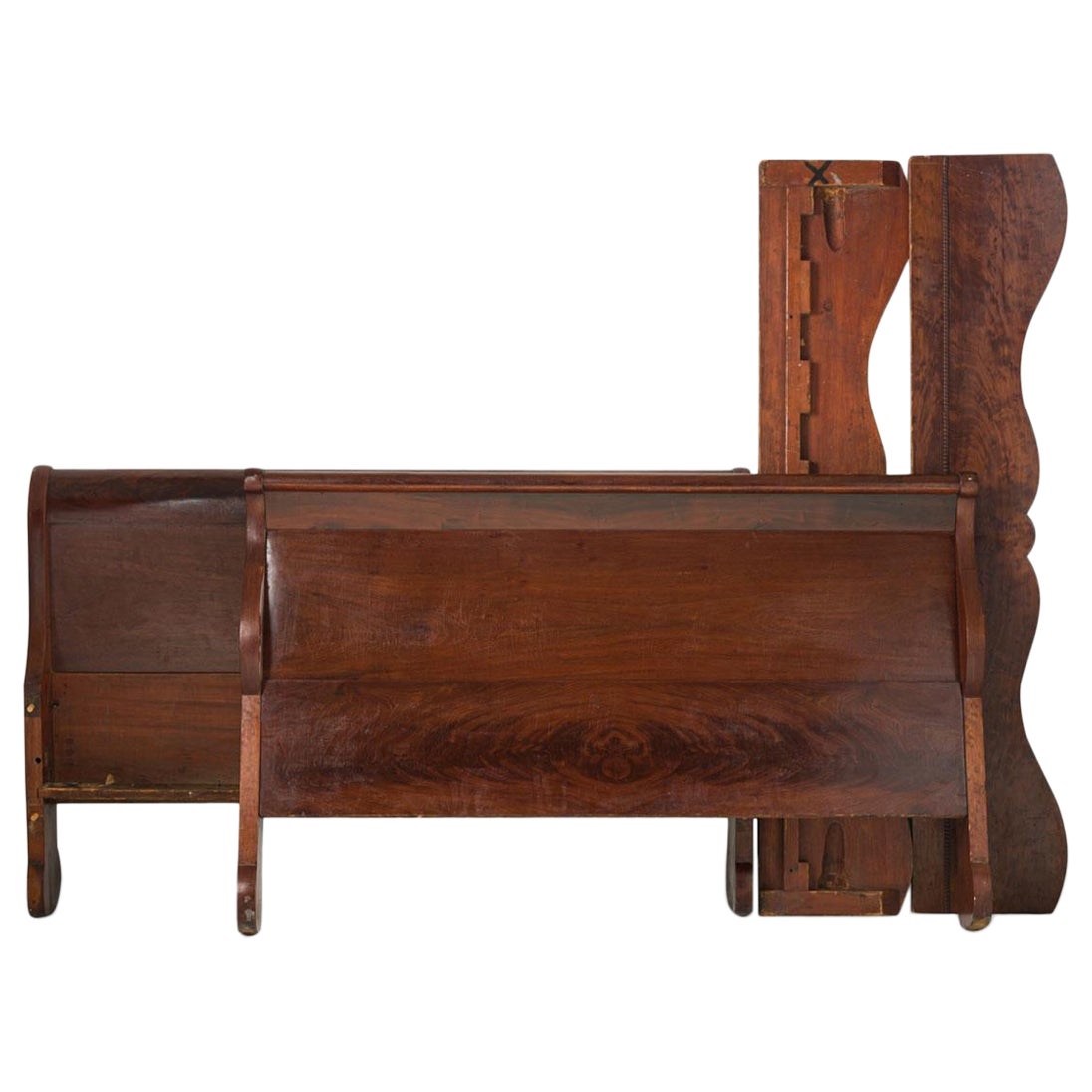 American Empire Mahogany Scroll Form Sleigh Bed For Sale