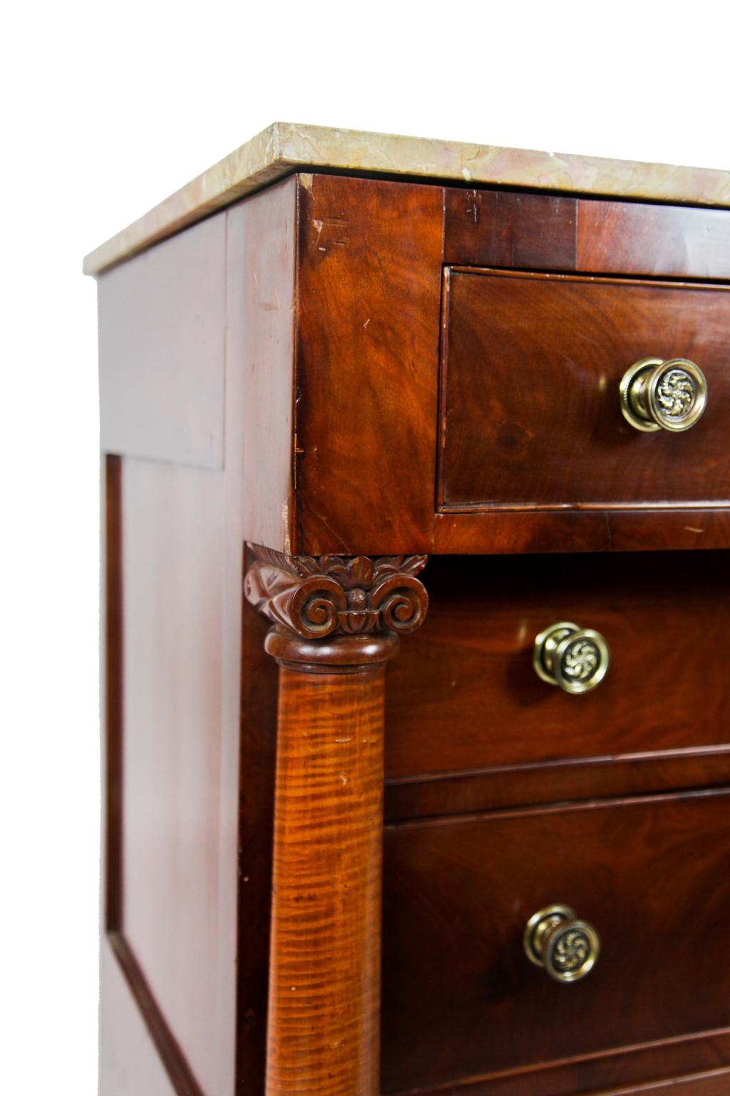 Veneer American Empire Marble Top Chest For Sale