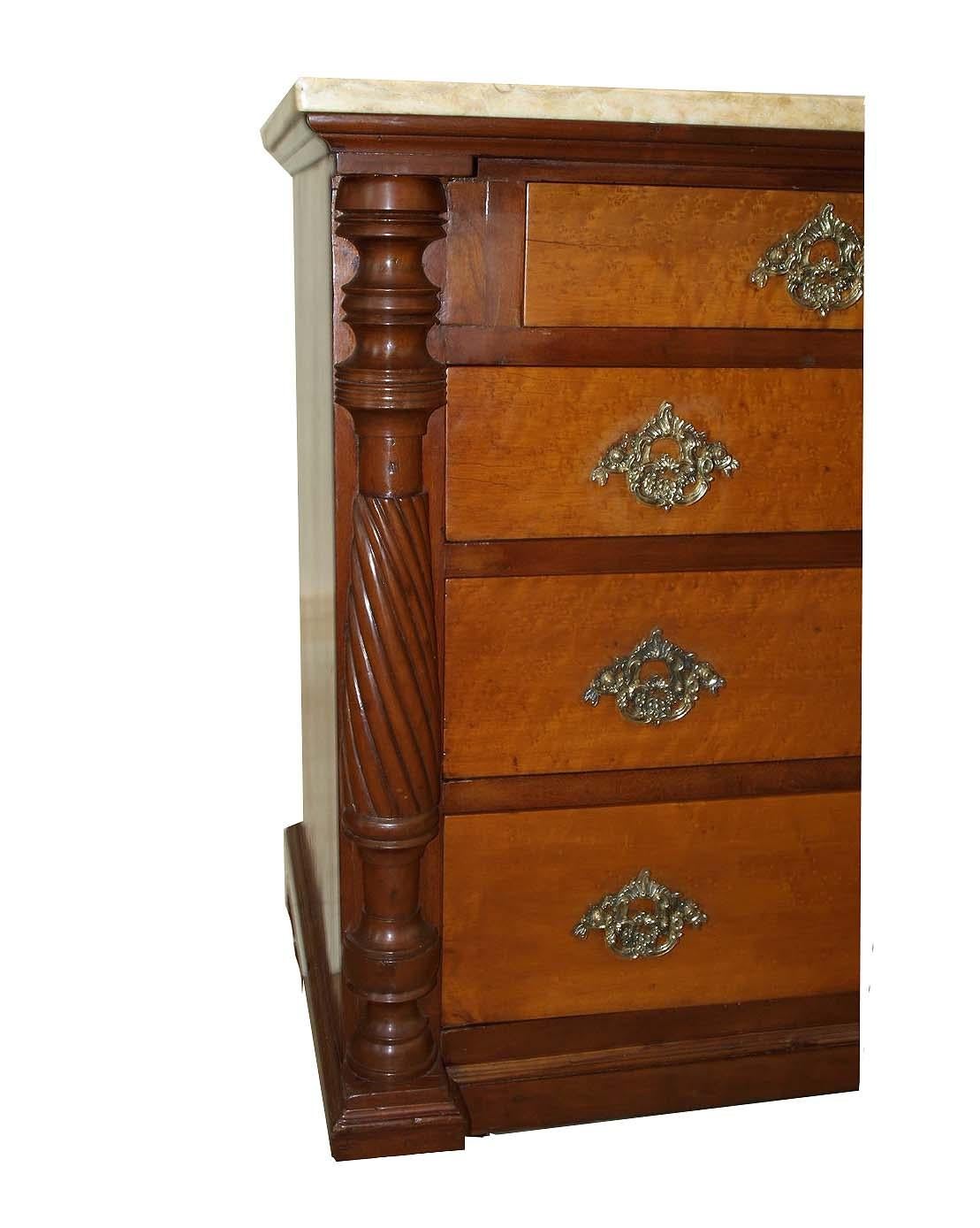 Brass American Empire Marble Top Chest For Sale