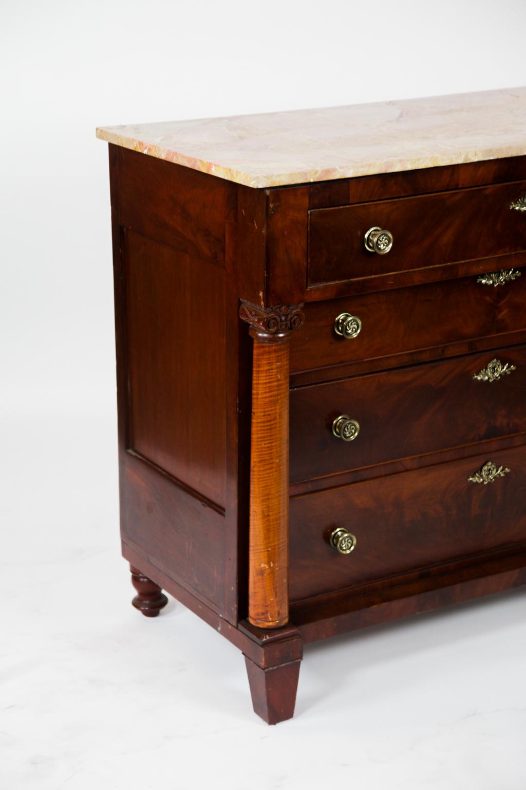 Brass American Empire Marble Top Chest For Sale