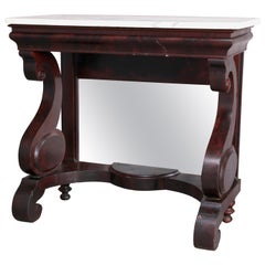 American Empire Meeks School Flame Mahogany and Marble Pier Table, circa 1840