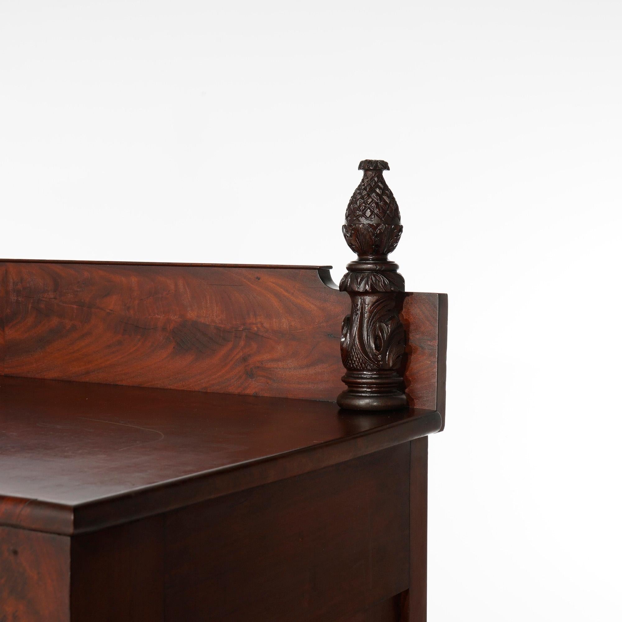 American Empire Neoclassical Carved Flame Mahogany Linen Press