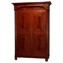 Antique American Empire Neoclassical Flame Mahogany Armoire, Westpoint, circa 1840