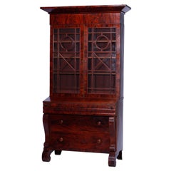 American Empire Neoclassical Meeks School Flame Mahogany Secretary Desk, c1840