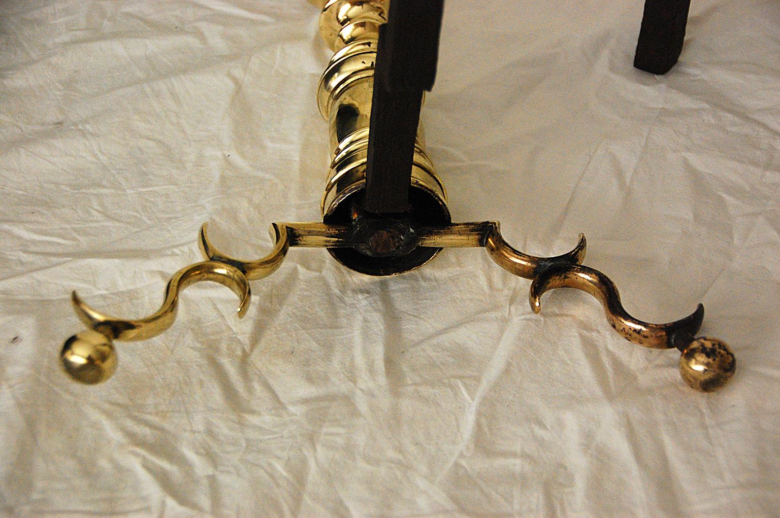 19th Century American Empire Period Brass Andirons For Sale
