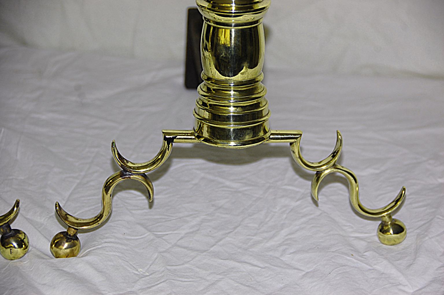 American Empire Period Brass Andirons For Sale 2