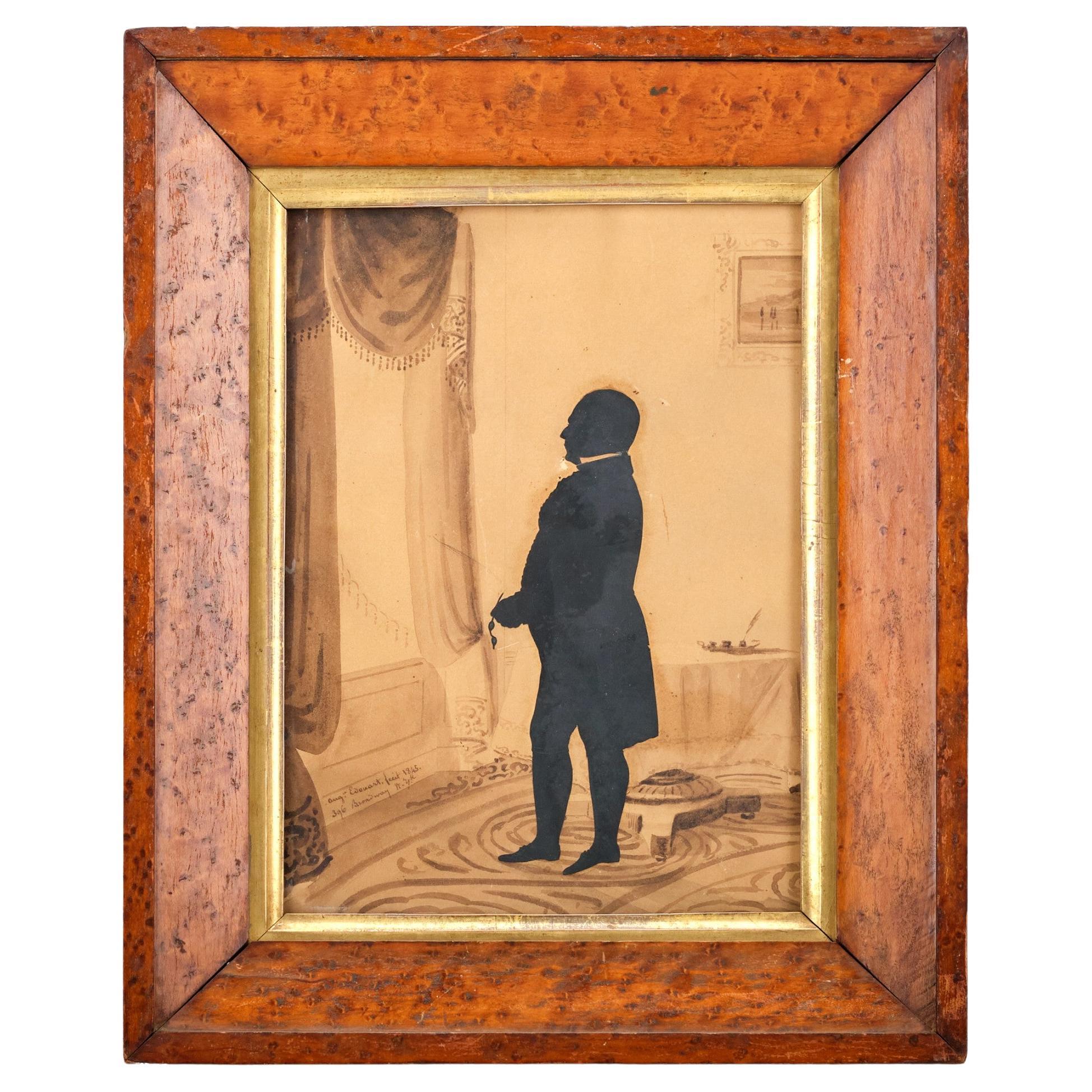American Classical Period Scissor-Cut Silhouette by Auguste Edouart, Dated 1845 For Sale