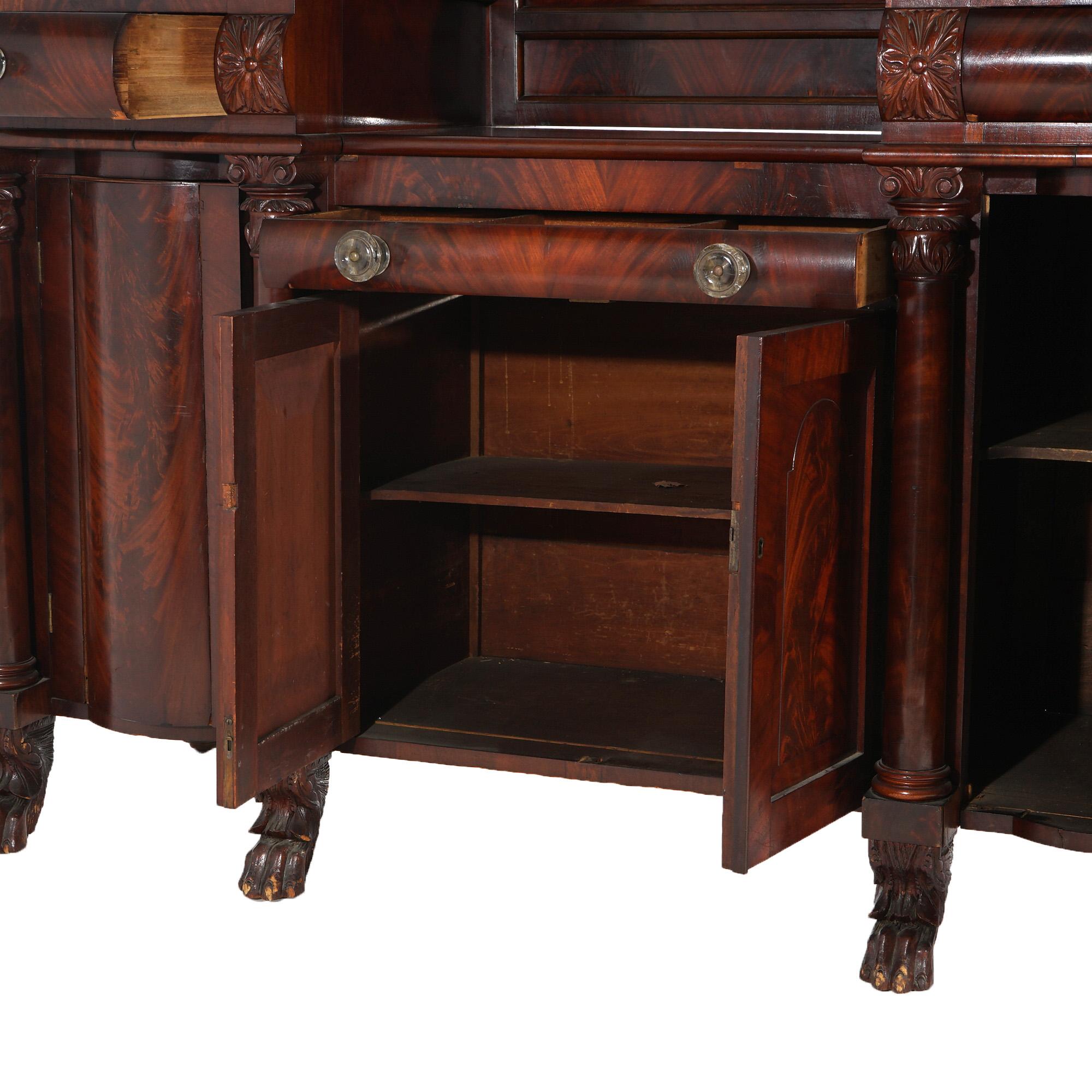 Carved American Empire Quervelle Neoclassical Greco Flame Mahogany Sideboard c1840 For Sale
