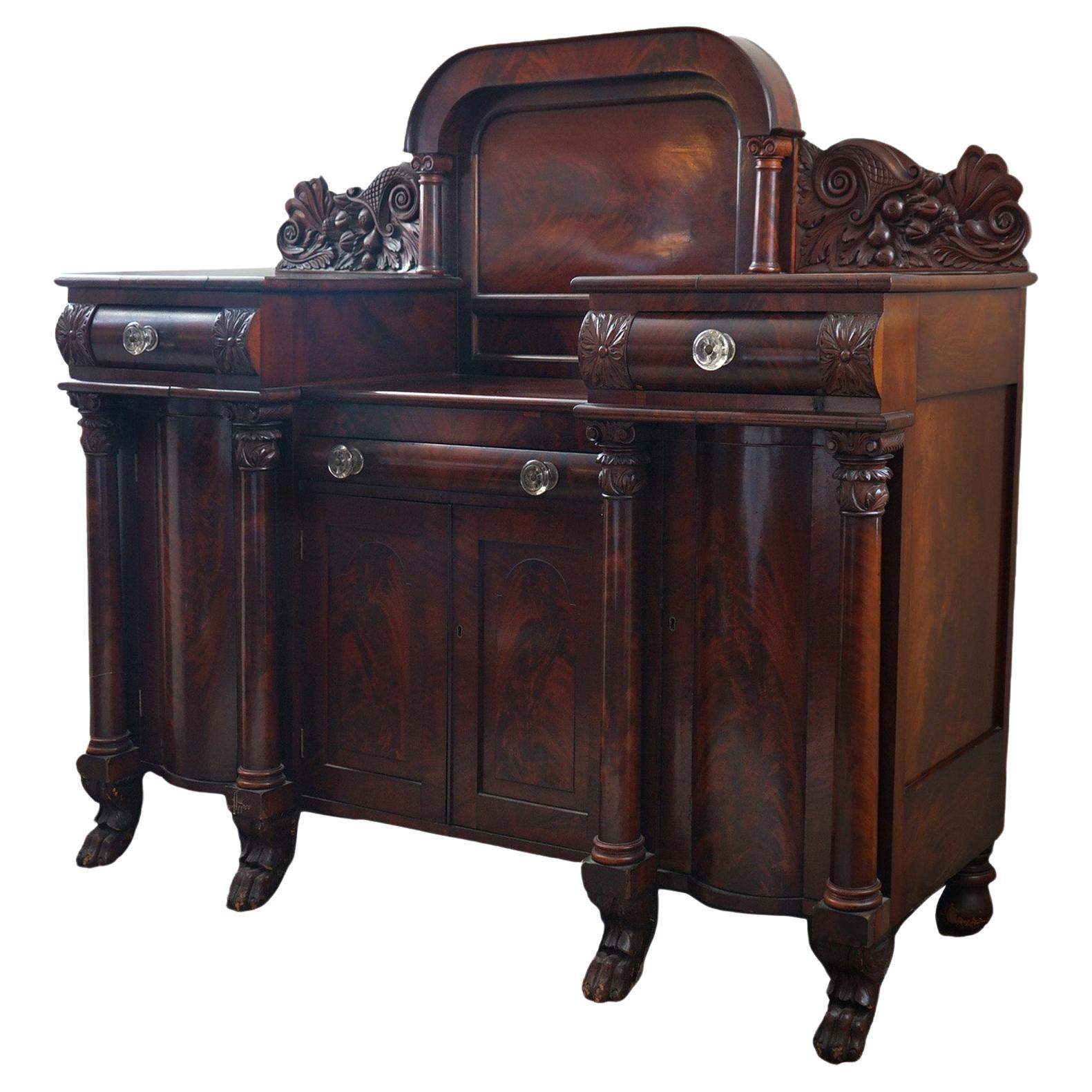 American Empire Quervelle Neoclassical Greco Flame Mahogany Sideboard c1840 For Sale