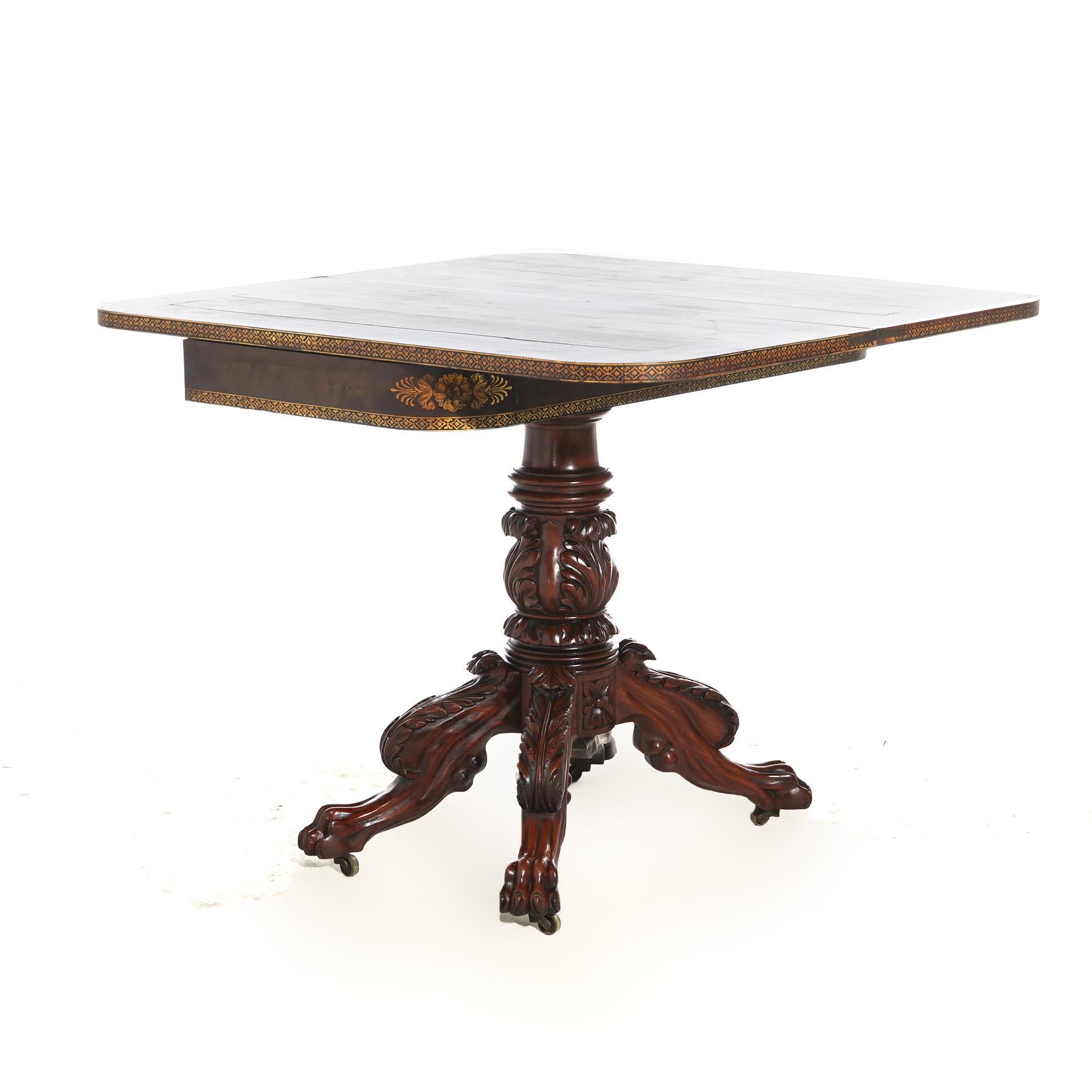 American Empire Quervelle School Carved & Gilt Stenciled Mahogany Game Table 6
