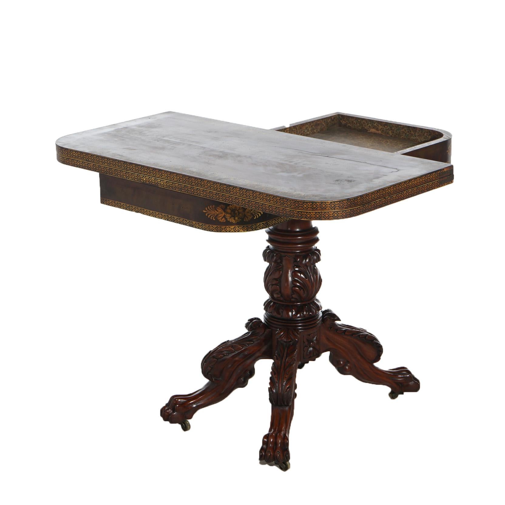 American Empire Quervelle School Carved & Gilt Stenciled Mahogany Game Table 7