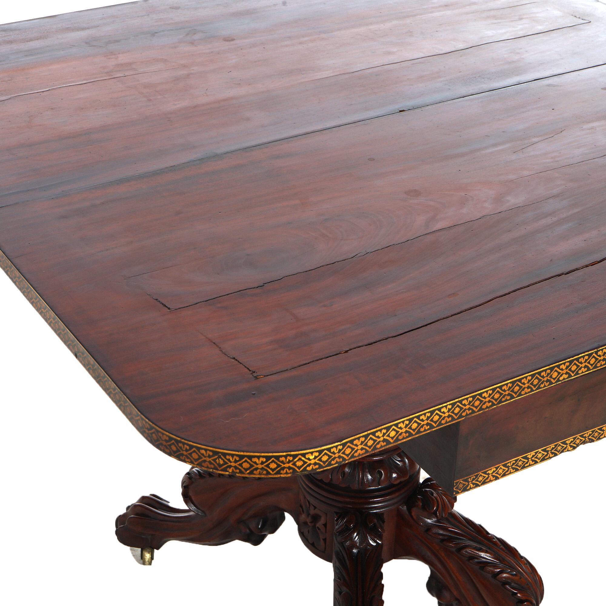 American Empire Quervelle School Carved & Gilt Stenciled Mahogany Game Table 8