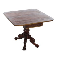 American Empire Quervelle School Carved & Gilt Stenciled Mahogany Game Table