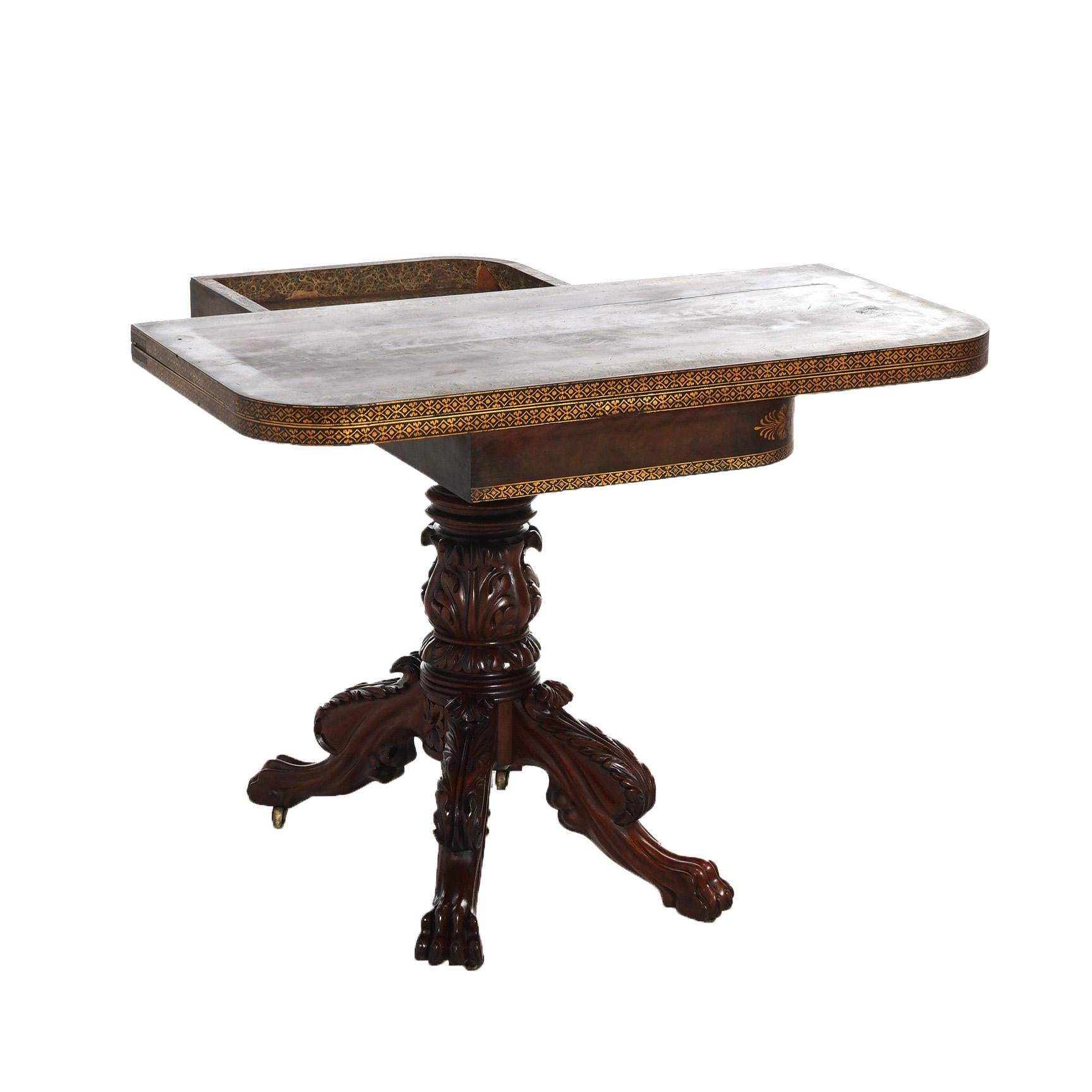 American Empire Quervelle School Carved & Gilt Stenciled Mahogany Game Table In Good Condition In Big Flats, NY