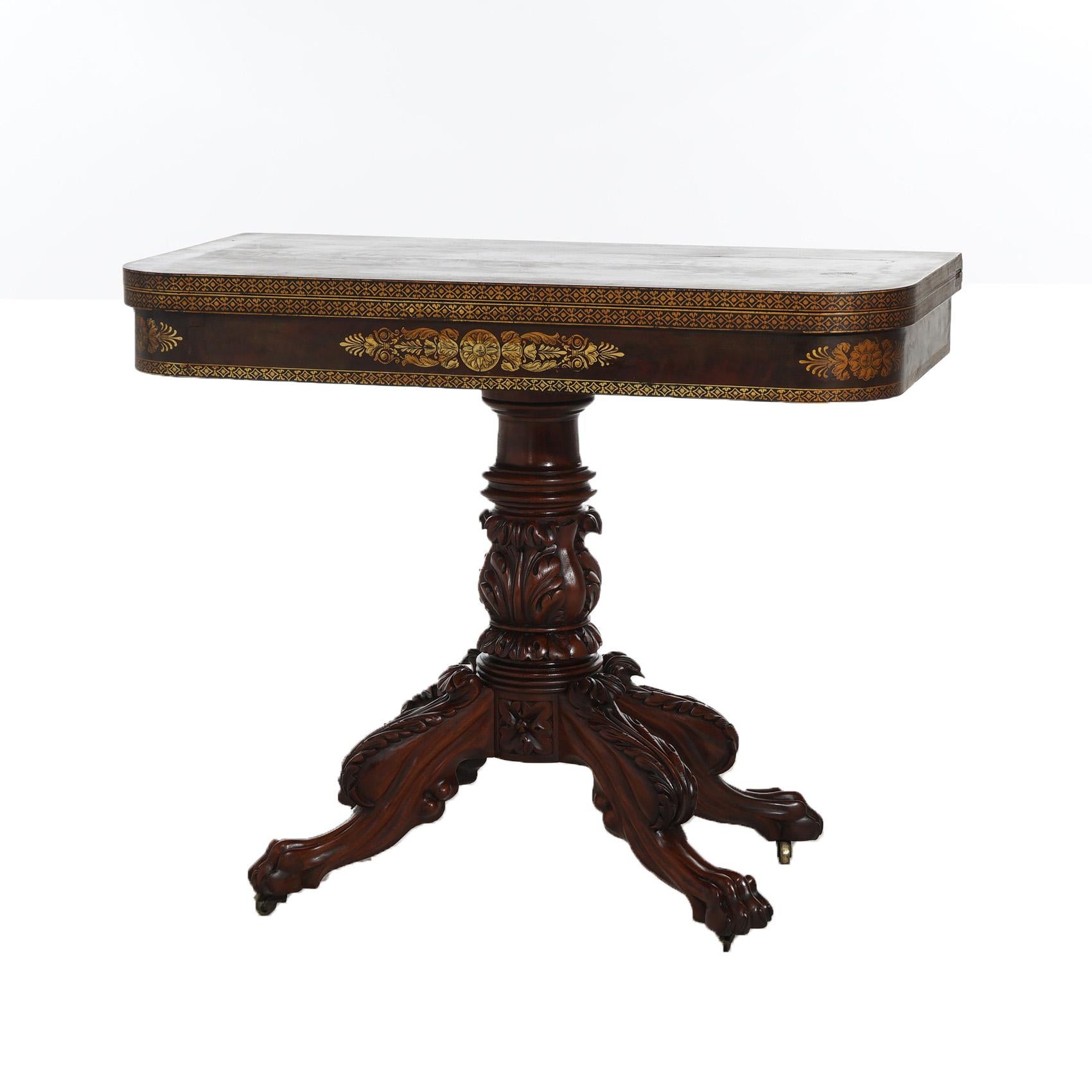American Empire Quervelle School Carved & Gilt Stenciled Mahogany Game Table 2