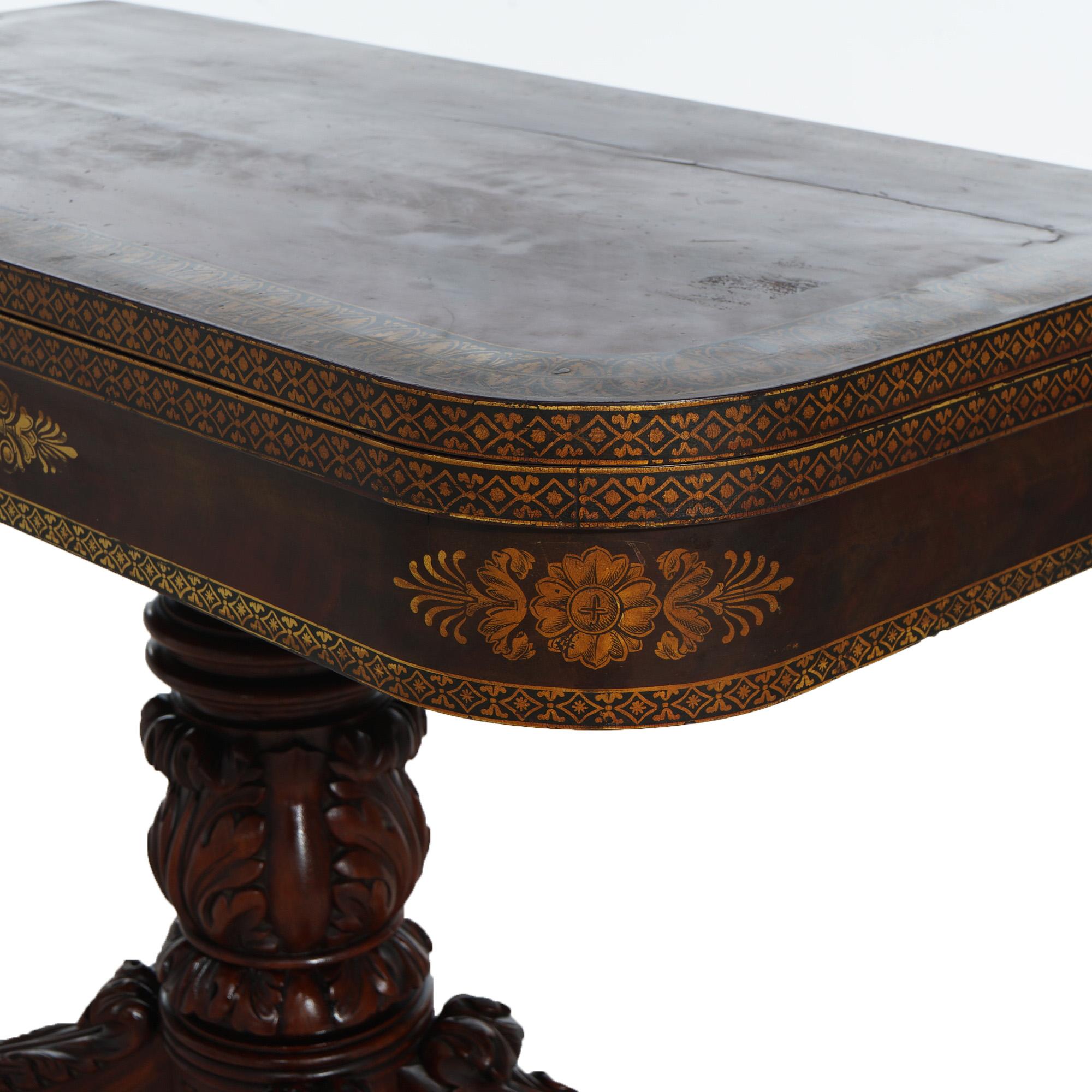 American Empire Quervelle School Carved & Gilt Stenciled Mahogany Game Table 4