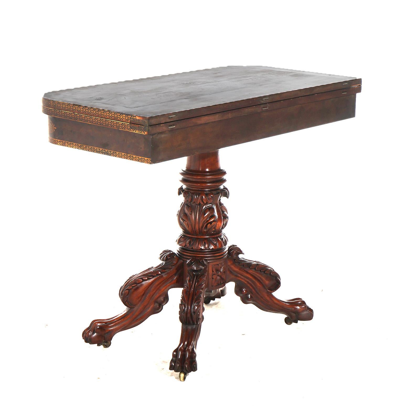 American Empire Quervelle School Carved & Gilt Stenciled Mahogany Game Table 5