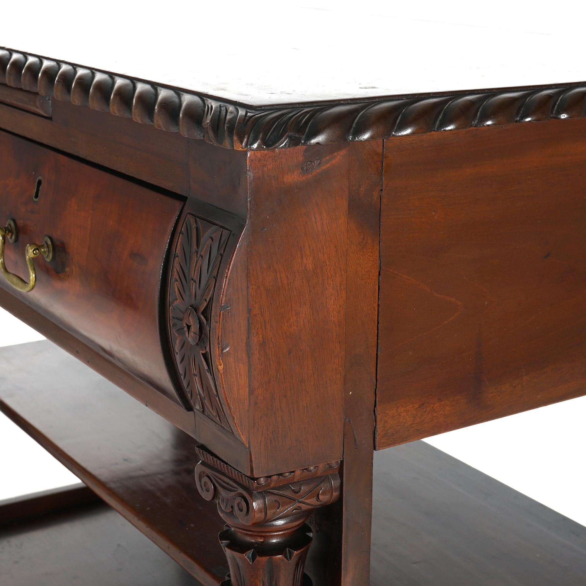 American Empire Quervelle School Deeply Carved Flame Mahogany Server C1840 8