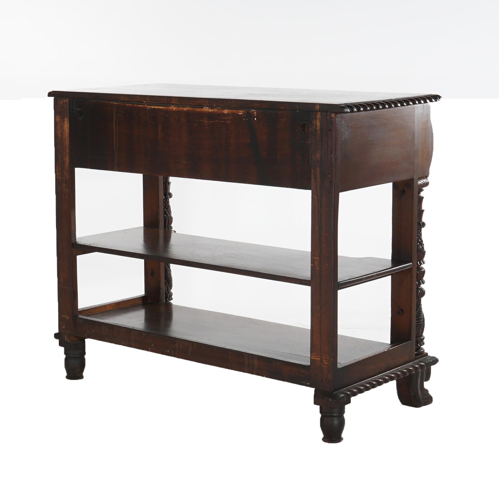 American Empire Quervelle School Deeply Carved Flame Mahogany Server C1840 12