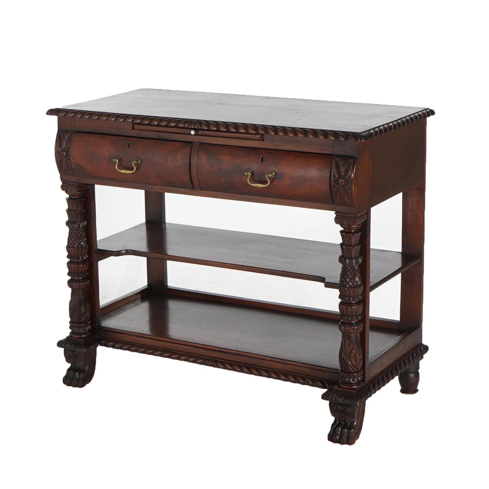 ***Reduced Delivery Rates - See Below or Click “Ask The Seller” to Request a Quote***

American Empire Quervelle School Deeply Carved Flame Mahogany Server with Full Columns, Two Drawers and Pull Out Tray C1840

Measures - 37 1/4