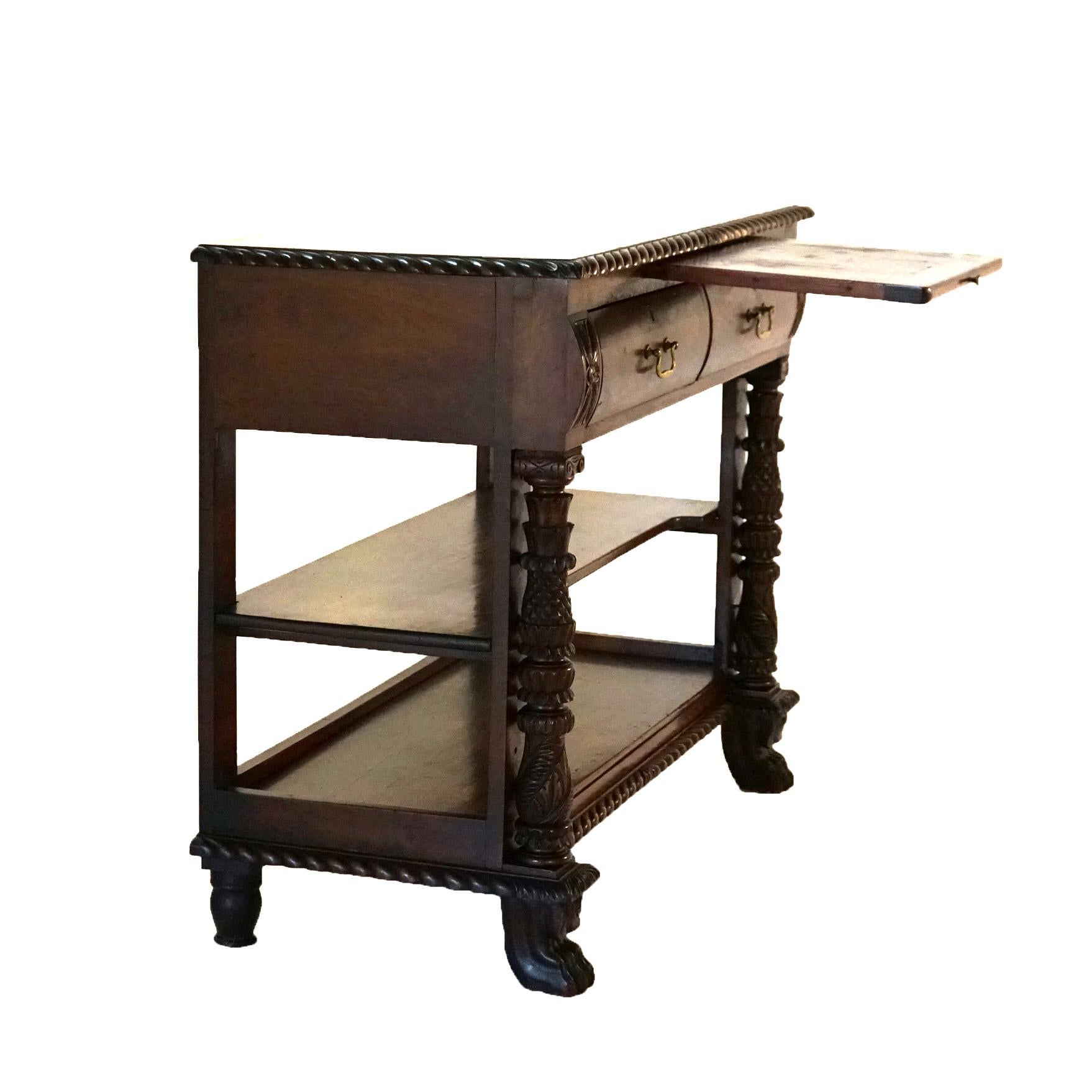 American Empire Quervelle School Deeply Carved Flame Mahogany Server C1840 16