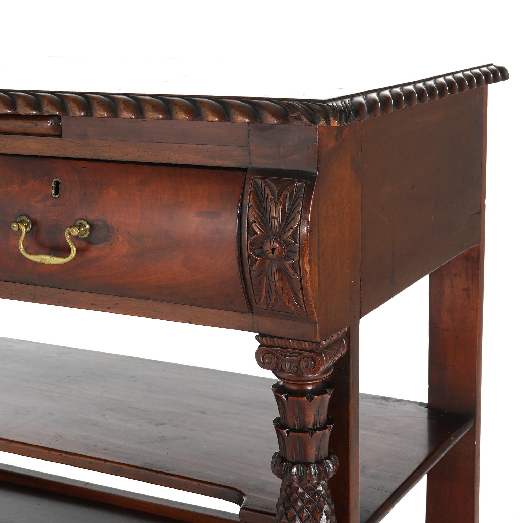 19th Century American Empire Quervelle School Deeply Carved Flame Mahogany Server C1840