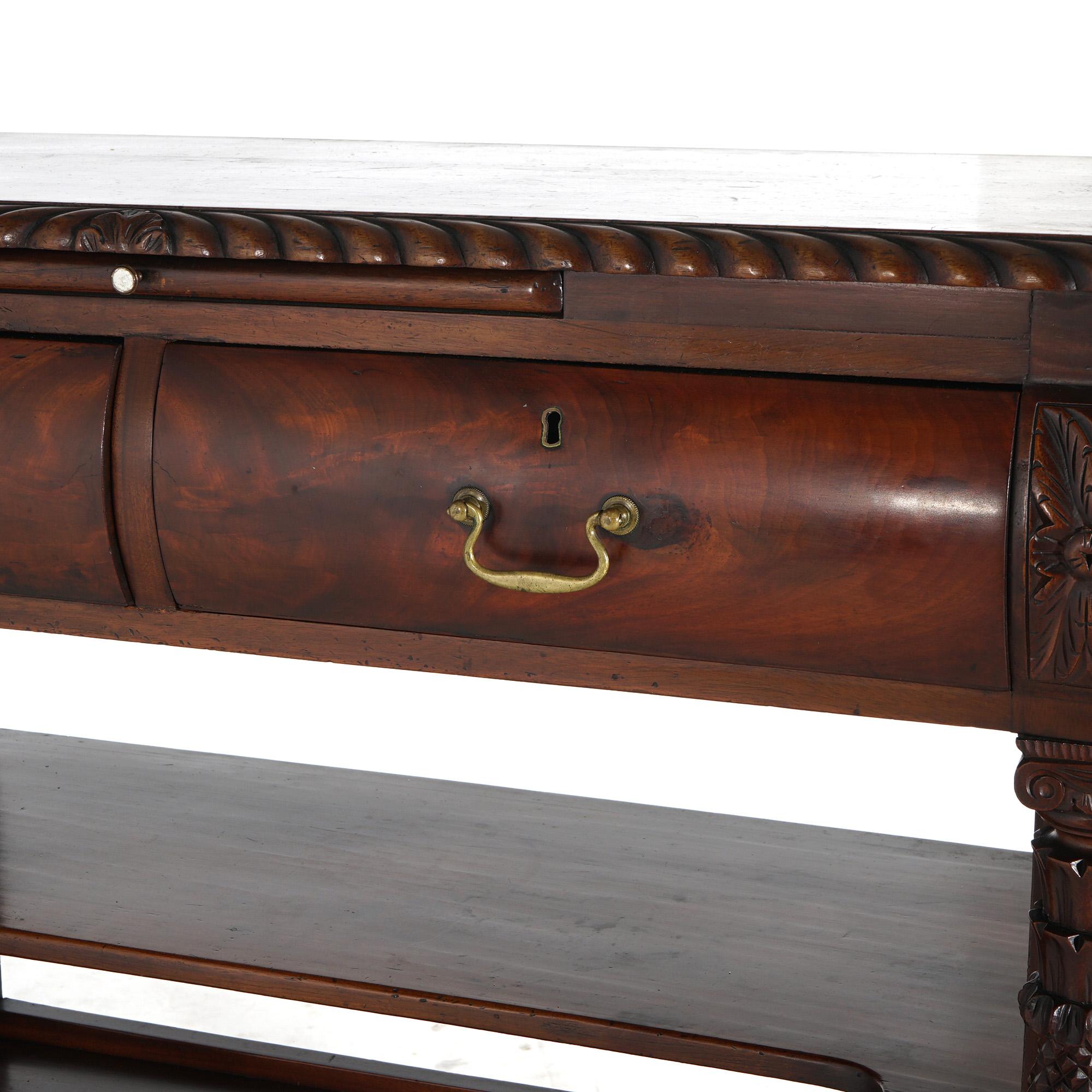 American Empire Quervelle School Deeply Carved Flame Mahogany Server C1840 1