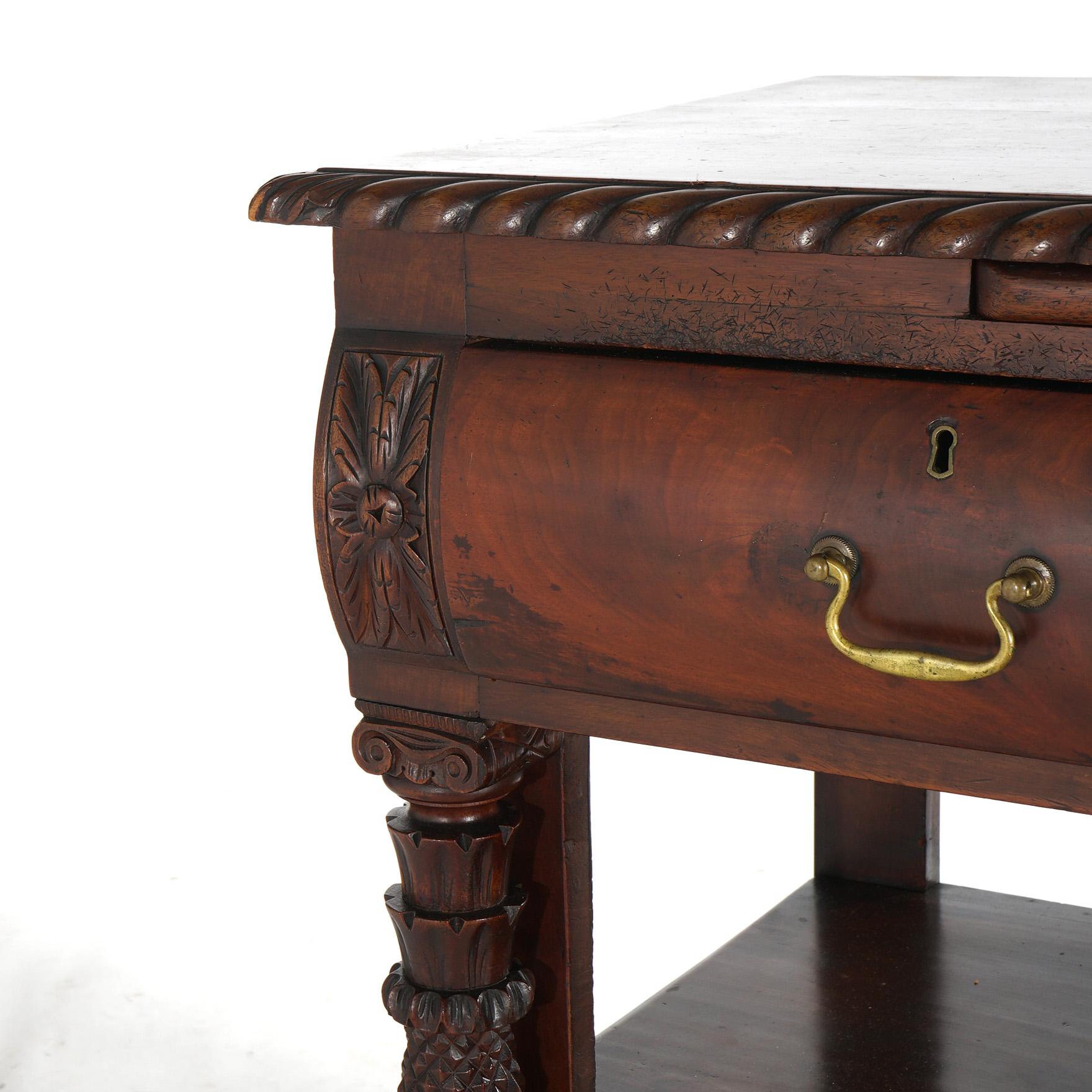 American Empire Quervelle School Deeply Carved Flame Mahogany Server C1840 2