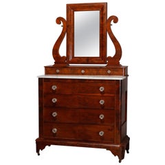 Antique American Empire Quervelle School Flame Mahogany Gentleman’s Dresser, circa 1840