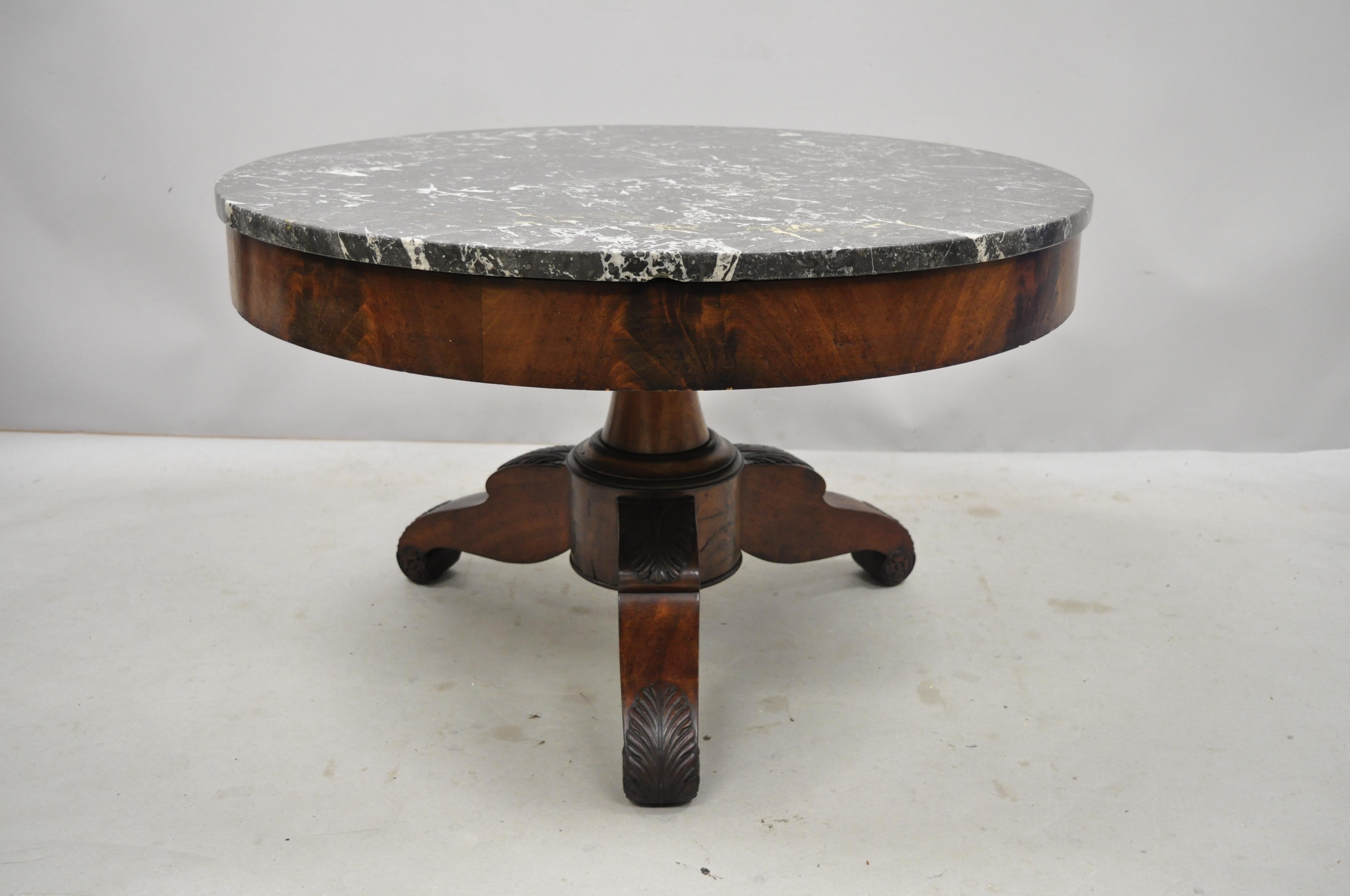 American Empire Round Marble-Top Flame Mahogany Pedestal Base Coffee Table 7