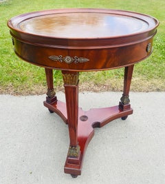 American Empire solid mahogany tooled leather top side table