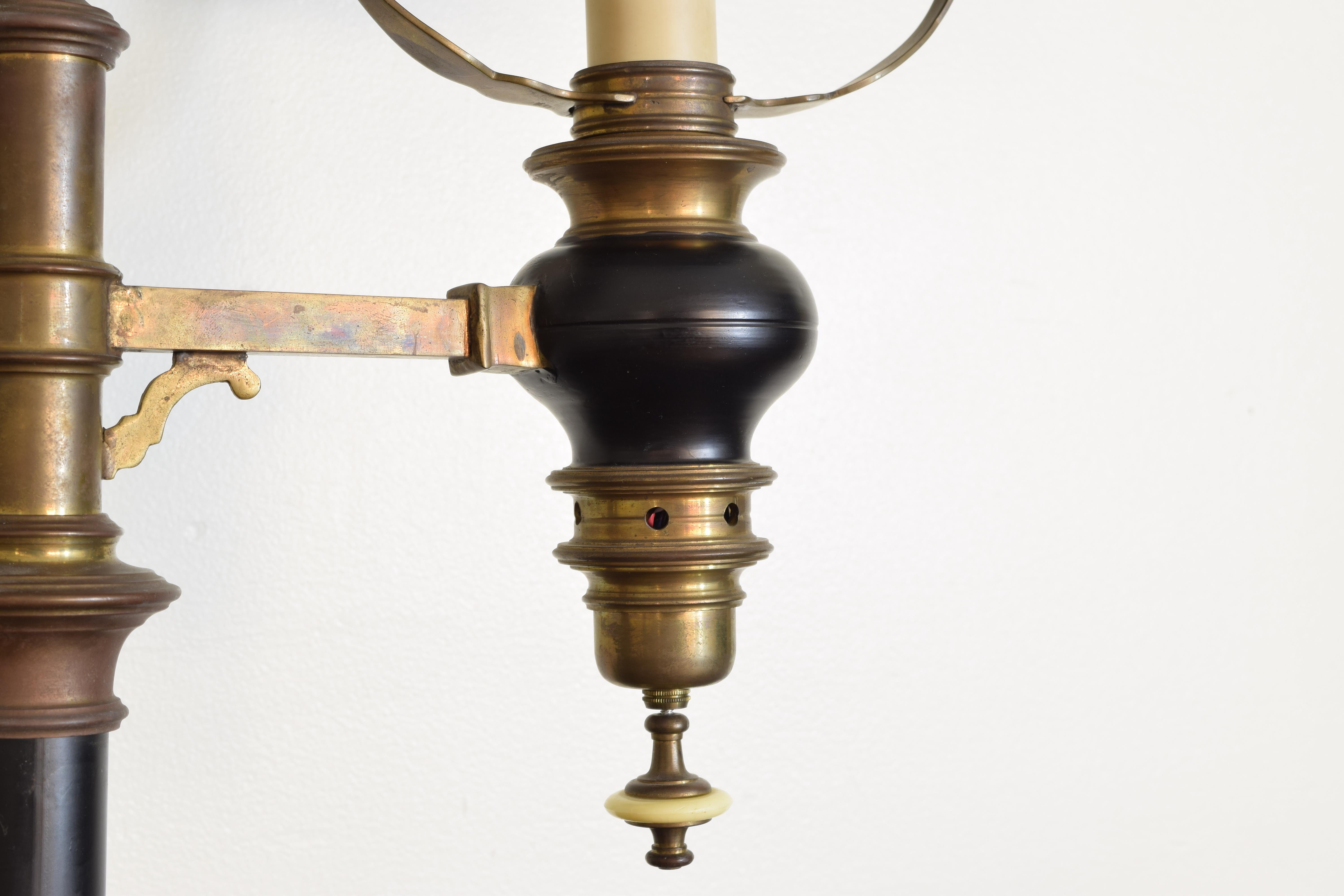 American Empire Style Brass & Black Lacquered 2-Light Study Lamp Early-Mid 20thC 6