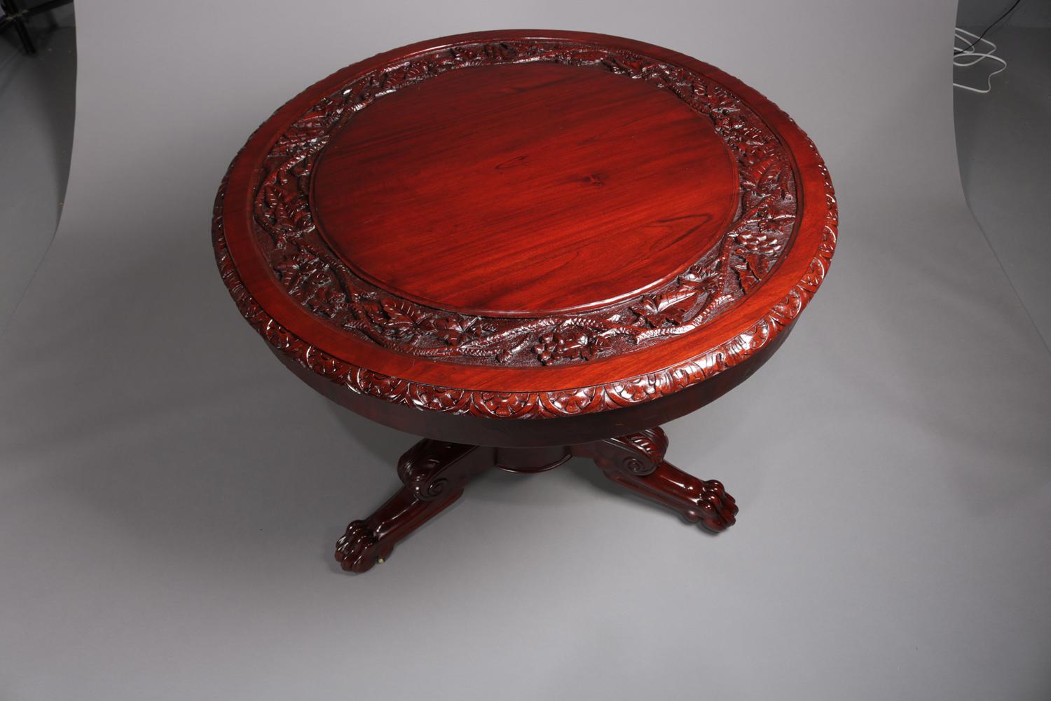 American Empire Style Carved Flame Mahogany Grape and Leaf Center Table 4
