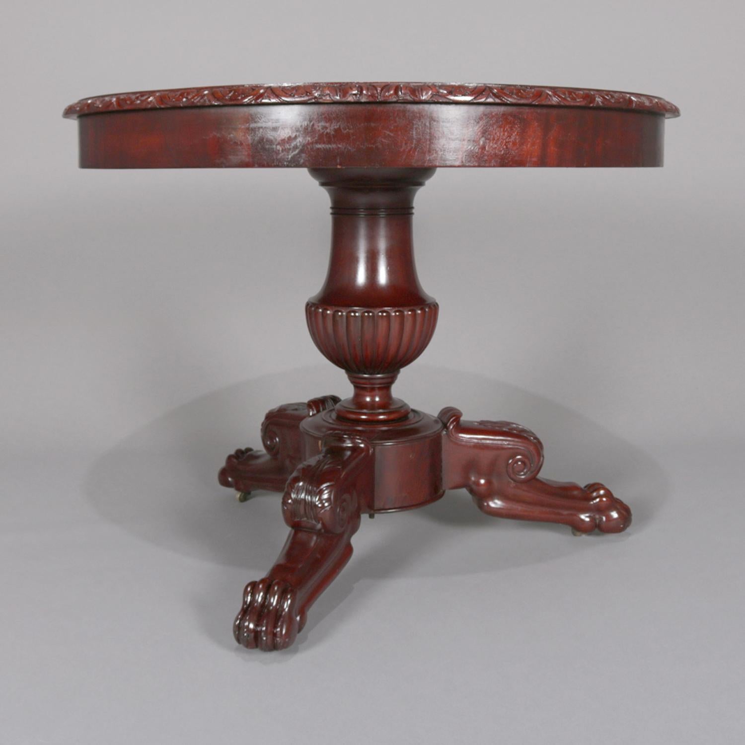 19th Century American Empire Style Carved Flame Mahogany Grape and Leaf Center Table