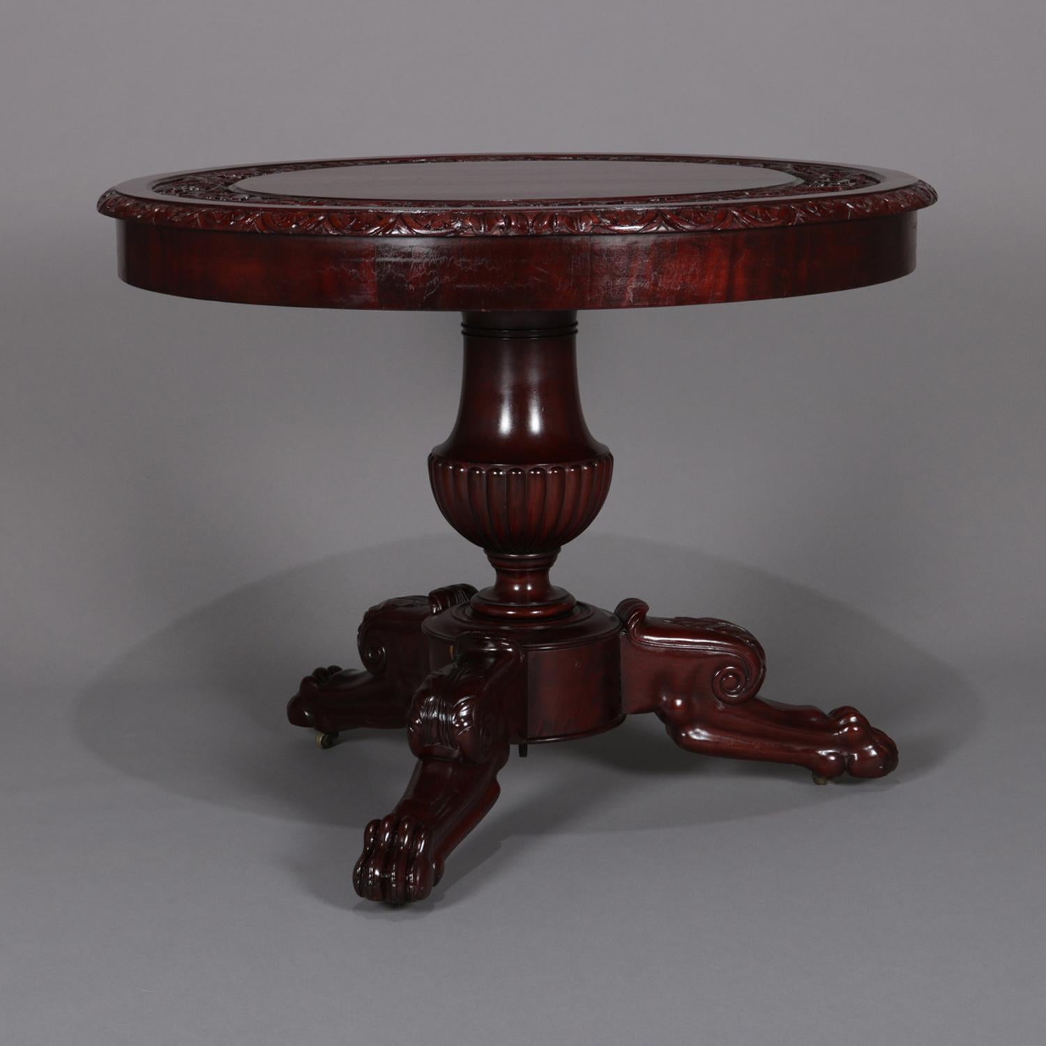 American Empire Style Carved Flame Mahogany Grape and Leaf Center Table 1
