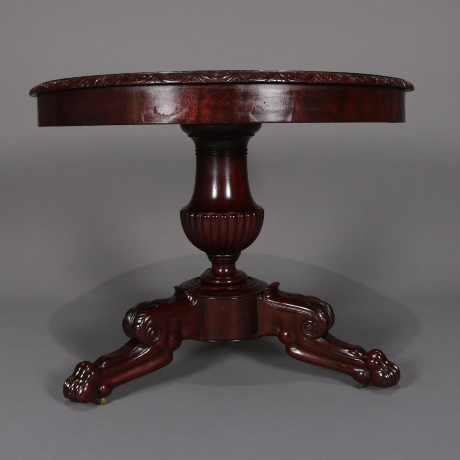 American Empire Style Carved Flame Mahogany Grape and Leaf Center Table 2