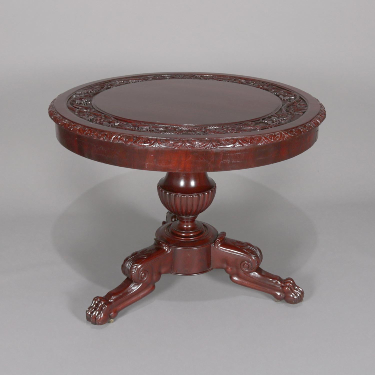 American Empire Style Carved Flame Mahogany Grape and Leaf Center Table 3
