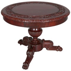 American Empire Style Carved Flame Mahogany Grape and Leaf Center Table