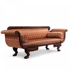 American Empire Style Mahogany Sofa with Peach Upholstery